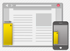 Overslide is a floating banner which could be positioned on the left or right side of the device's display. The Banner can appear with different types of animations and will disappear after touching the screen by the defined number of times or after the number of seconds. The template is available both for web and mobile web.